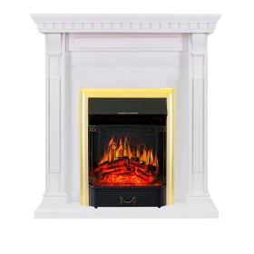 Каминокомплект Orlean Белый с очагом Royal Flame Majestic FX Brass