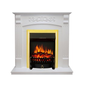 Каминокомплект Sorrento угловой Белый дуб с очагом Royal Flame Fobos FX Brass