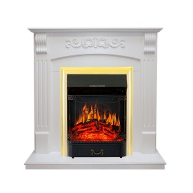 Каминокомплект Sorrento угловой Белый дуб с очагом Royal Flame Majestic FX Brass
