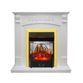 Каминокомплект Sorrento Белый дуб с очагом Royal Flame Majestic FX M Brass/Black