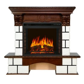 Каминокомплект Pierre Luxe Белый / Темный дуб с очагом Royal Flame Vision 23 EF LED FX