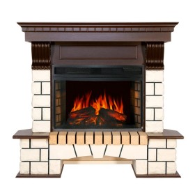 Каминокомплект Pierre Luxe угловой Белый / Темный дуб с очагом Royal Flame Dioramic 25 LED FX