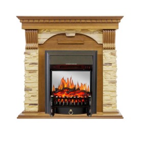 Каминокомплект Dublin Дуб / Сланец с очагом Royal Flame Fobos FX M Brass/Black