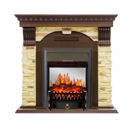 Каминокомплект Dublin Темный дуб / Сланец с очагом Royal Flame Fobos FX M Brass/Black