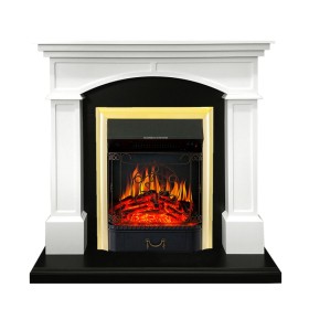 Каминокомплект Langford Белый с черным с очагом Royal Flame Majestic FX Brass