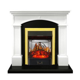Каминокомплект Langford Белый с черным с очагом Royal Flame Majestic FX M Brass/Black