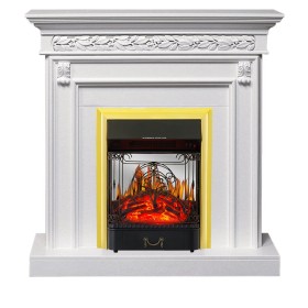 Каминокомплект Valletta Белый (Ширина 1040 мм) с очагом Royal Flame Majestic FX M Brass/Black