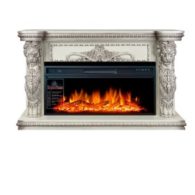 Каминокомплект Windsor 42 Слоновая кость с темной патиной с очагом Royal Flame Vision 42 LOG LED