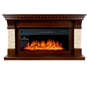 Каминокомплект Denver Темный дуб / Бежевый (Ширина 1500 мм) с очагом Royal Flame Vision 42 LOG LED