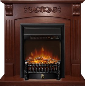 Каминокомплект Sorrento угловой Орех с очагом Royal Flame Fobos FXM Black RC
