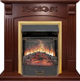 Каминокомплект Sorrento угловой Орех с очагом Royal Flame Majestic FX Brass