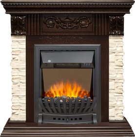 Каминокомплект Luxemburg (камень) Сланец/Темный дуб с очагом Royal Flame Aspen Black