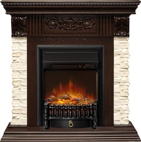 Каминокомплект Luxemburg (камень) Сланец/Темный дуб с очагом Royal Flame Fobos FXM Black RC