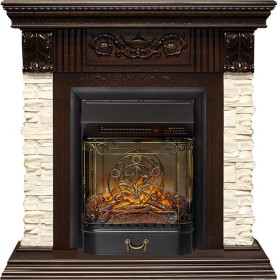 Каминокомплект Luxemburg (камень) Сланец/Темный дуб с очагом Royal Flame Majestic FX Black RC