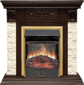 Каминокомплект Luxemburg (камень) Сланец/Темный дуб с очагом Royal Flame Majestic FX Brass