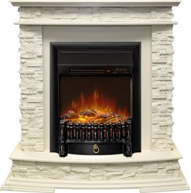 Каминокомплект Luzern Слоновая кость с очагом Royal Flame Fobos FXM Black RC