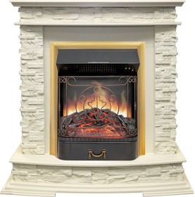 Каминокомплект Luzern Слоновая кость с очагом Royal Flame Majestic FX Brass