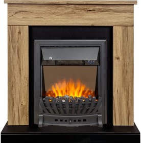 Каминокомплект Bergen (Разборный) Дуб галифакс (Ширина 860 мм) с очагом Royal Flame Aspen Black