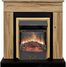 Каминокомплект Bergen (Разборный) Дуб галифакс (Ширина 860 мм) с очагом Royal Flame Majestic FX Brass