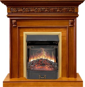 Каминокомплект Valletta Орех с очагом Royal Flame Majestic FX Brass