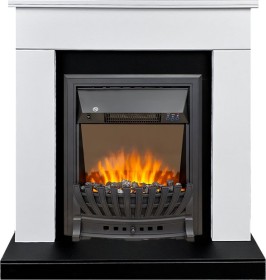 Каминокомплект Bergen (Разборный) Белый с черным (Ширина 860 мм) с очагом Royal Flame Aspen Black