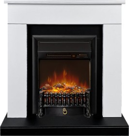 Каминокомплект Bergen (Разборный) Белый с черным (Ширина 860 мм) с очагом Royal Flame Fobos FXM Black RC