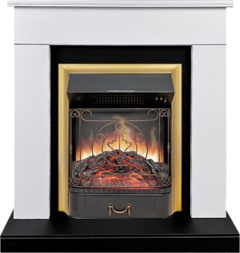 Каминокомплект Bergen (Разборный) Белый с черным (Ширина 860 мм) с очагом Royal Flame Majestic FX Brass