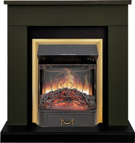 Каминокомплект Bergen (Разборный) Темная олива (Ширина 860 мм) с очагом Royal Flame Majestic FX Brass