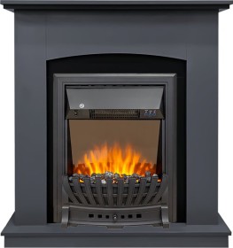 Каминокомплект Barcelona (Разборный) Серый графит с черным с очагом Royal Flame Aspen Black