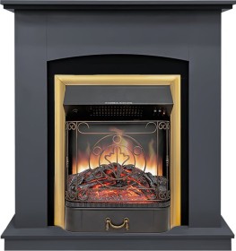 Каминокомплект Barcelona (Разборный) Серый графит с черным с очагом Royal Flame Majestic FX Brass