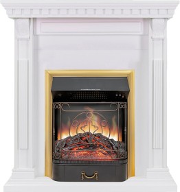 Каминокомплект Orlean Белый с очагом Royal Flame Majestic FX Brass