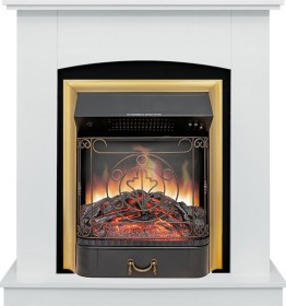 Каминокомплект Barcelona STD SFT (разборный) Белый с очагом Royal Flame Majestic FX Brass