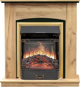 Каминокомплект Barcelona (разборный) Дуб золотой с очагом Royal Flame Majestic FX Brass