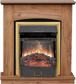 Каминокомплект Barcelona (разборный) Дуб табачный с очагом Royal Flame Majestic FX Brass